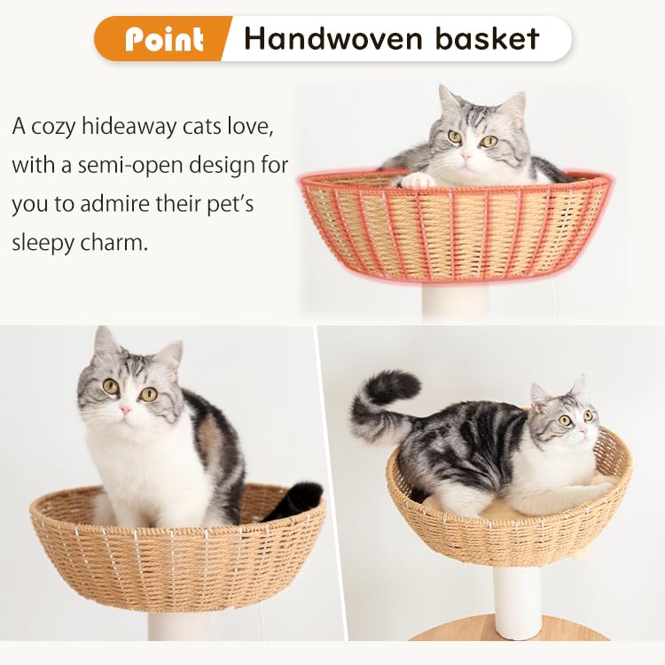 Modern Cat Tree for Large Cat, 57-Inch Tall Cat Tower with Scratching Post for Indoor Cats, Multi-Level Cat Condo with Hand-Woven Cat Bed and Acrylic Bowl Easy to Clean (Y909) - color: Brown Y909