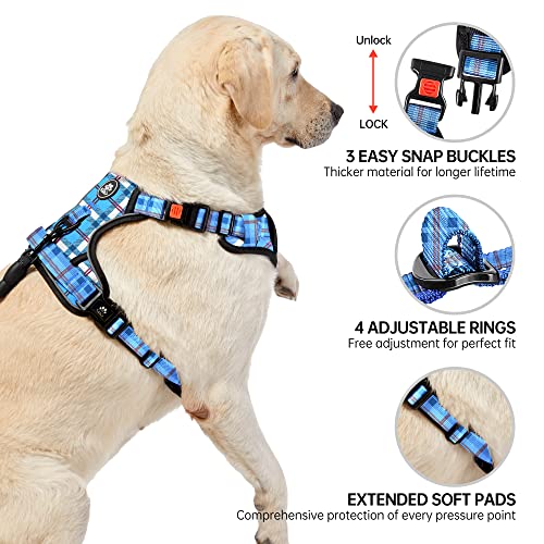 No Pull Dog Harness with Leash, Reflective No Choke Pet Vest Harness,Adjustable Soft Padded Dog Harness with Easy Control Handle for Small Dogs(Checkered Blue,Small) - color: Checkered Blue, size: 【S】neck 11-15" chest 15-21"