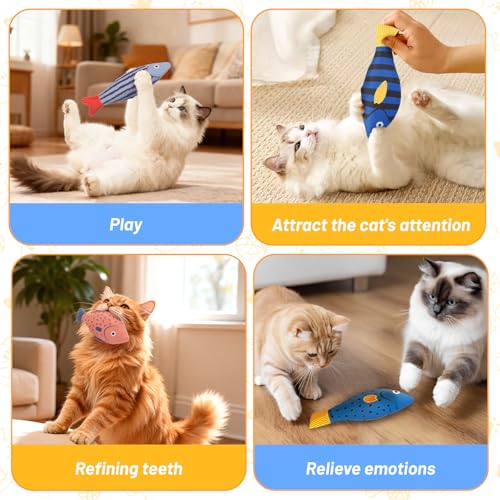 Catnip Toys,6 Pack Interactive Cat Kitten Chew Kicker Exercise Toys with Bell Ring Natural Catnip Cotton Fish Shape Toys for Bored,Exercise,Anxiety Relief - color: Blue,Orange,Grey,Red,Rose Pink,Deep Blue