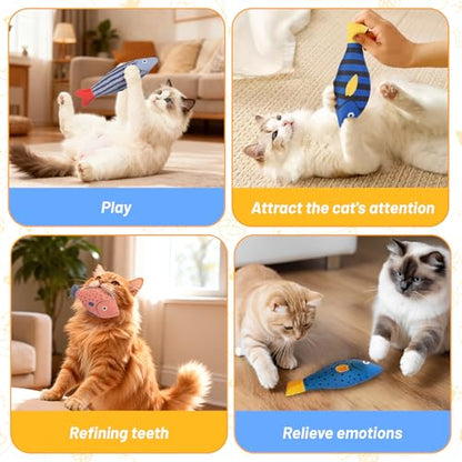 Catnip Toys,6 Pack Interactive Cat Kitten Chew Kicker Exercise Toys with Bell Ring Natural Catnip Cotton Fish Shape Toys for Bored,Exercise,Anxiety Relief - color: Blue,Orange,Grey,Red,Rose Pink,Deep Blue
