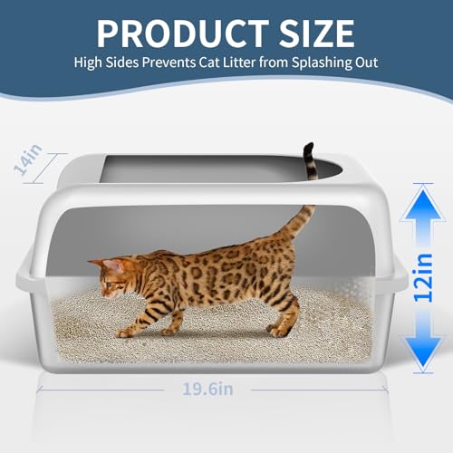 Prodigen Stainless Steel Cat Litter Box with Lid High Wall Sides Enclosure, Non-Sticky, Anti-Leakage, Easy Cleaning, with Cat Mat & Metal Scoop, 19.6" L x 14" W x 12" H