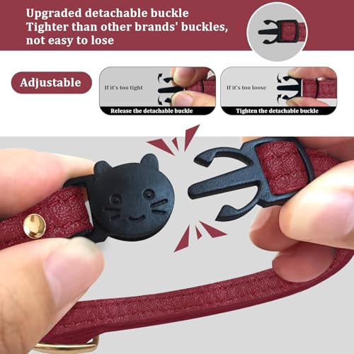 Cat Collar Breakaway with D-Ring and Safety Buckle, Adjustable, Soft Sheep Leather and Lightweight for Kittens and Small Pets (Neck Fit 7.5"-11", Rose Red) - color: Rose Red (7.5–11")