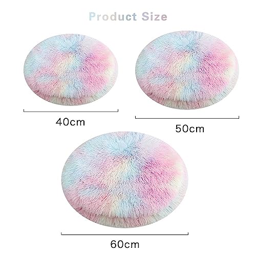 Calming Dog Cat Bed Cat Cushion Cat Mat Long Plush Round Sleeping Bed for Small Medium Kitten Puppy,15.74"/19.68"/23.62"(60cm/23.62inch,Brown) - color: Brown, size: 60cm/23.62inch