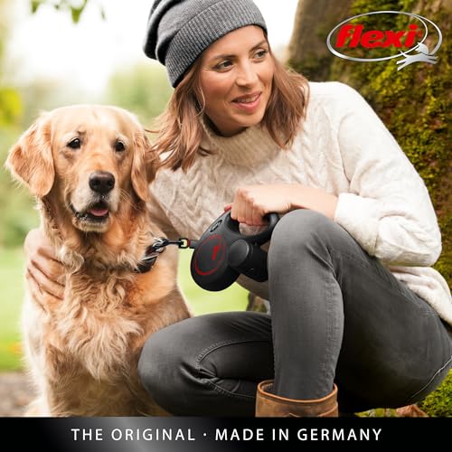 FLEXI New Classic Tape Retractable Dog Leash for Medium Dogs Upto 30-55 lbs. – 16 ft., Black Red |Tangle Free Pet Walking Leash with One-Handed Brake, Pause, Lock |German Quality Product - color: Black & Red, size: Medium - 16 Feet (Tape)