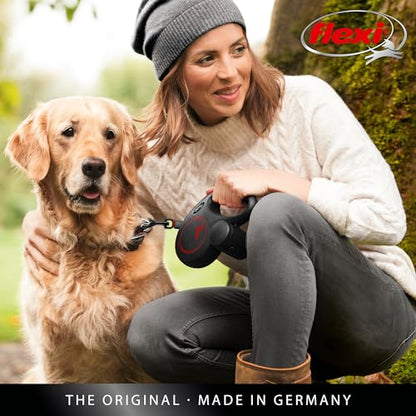 FLEXI New Classic Tape Retractable Dog Leash for Medium Dogs Upto 30-55 lbs. – 16 ft., Black Red |Tangle Free Pet Walking Leash with One-Handed Brake, Pause, Lock |German Quality Product - color: Black Fire, size: Medium - 16 Feet (Tape)