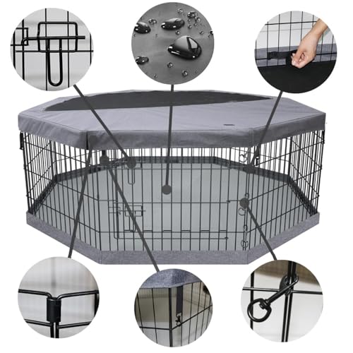 PETIME Foldable Metal Dog Exercise Pen/Pet Puppy Playpen Kennels Yard Fence Indoor/Outdoor 8 Panel 24" W x 30" H with Top Cover and Bottom Pad (Playpen+Bottom+Top Cover, 8 Panels 30" H) - size: 30''H