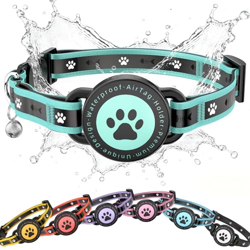 Airtag Cat Collar Breakaway, Reflective Cat Collar with AirTag Holder and Bell, Compatible with Apple Air Tag, Comfortable Padding, Adjustable, Durable (Turquoise, XS) - color: Turquoise, size: XS(8"-10.5")