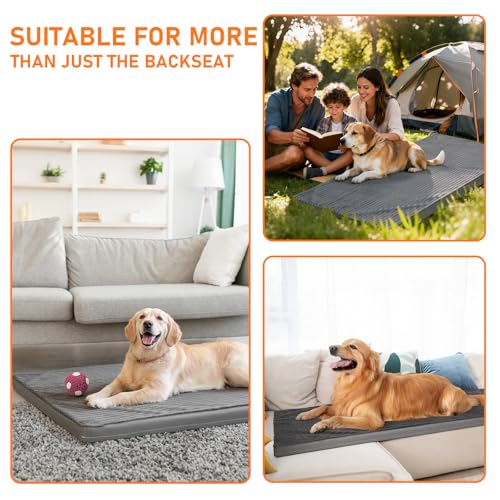 Dog Bed Mat for Car Backseat, Non-Slip Waterproof Car Seat Mat for Dogs & Pets with 2-Inch Thick Foam & Easy Clean Dog Pad Cover Suitable for Travel, Camp, Home (23.5x51in, Grey)