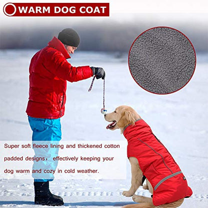 QBLEEV Warm & Waterproof Dog Coat - Reflective Turtleneck with Thick Fleece for Winter and Snow, S, M, L Dogs - color: Red, size: Small