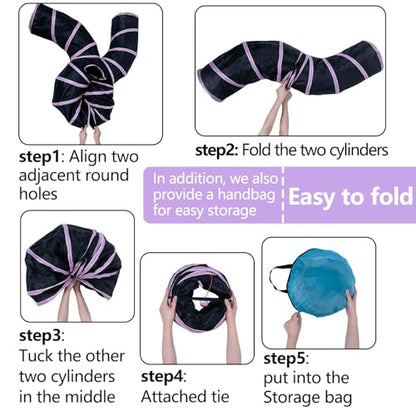 EGETOTA Cat Tunnel for Indoor Cats Large, with Play Ball S-Shape 4 Way Collapsible Interactive Peek Hole Pet Tube Toys, Puppy, Kitty, Kitten, Rabbit (S4 - Black & Pink) - color: S4 - Black & Pink