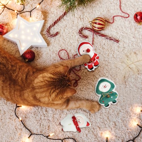 FOIMAS 3pcs Christmas Catnip Toys,Xmas Cat Toys Plush Santa Claus Snowman Tree Interactive Chew Bite Toys for Cat Kitten Indoor - color: multi xmas 2