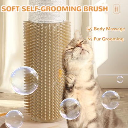 Cat Scratching Post,45'' Tall Scratching Post for Indoor Cats Adults,Cat Scratcher with 3.5Inch Diameter,Sisal Rope,Interactive Ball Toys,Self Groomer Brush for Large Cats Kittens - color: yellow-45inch