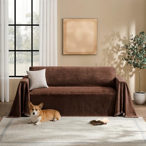 Couch Cover for Dogs Sectional Sofa Covers Washable for 3 Cushion Couch, Chenille Couch Cover Blanket, Sectional Sofa Slipcovers, Multi-Use Furniture Protector for Kids, Pets, 71" X150", Coffee - color: Coffee, size: 71" x 150"