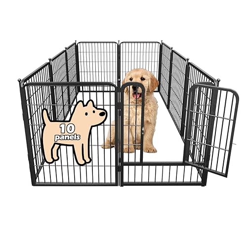 fowick 32" H x 32" W Dog Playpen 10 Panels, Black Metal Puppy Exercise Pen for Indoors & Outdoors, Foldable Animal Barrier Fence, Portable Pet Play Pen for Small Dogs & Rabbits, No Dig Fence