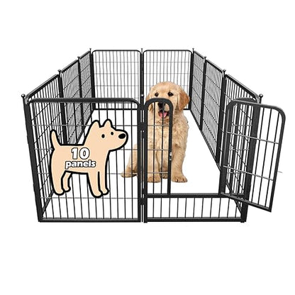 fowick 32" H x 32" W Dog Playpen 10 Panels, Black Metal Puppy Exercise Pen for Indoors & Outdoors, Foldable Animal Barrier Fence, Portable Pet Play Pen for Small Dogs & Rabbits, No Dig Fence