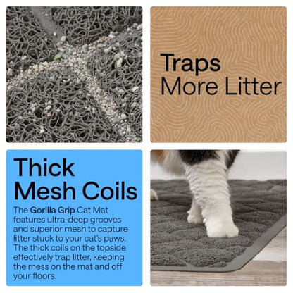 GORILLA GRIP Cat Litter Box Mat, Cushioned Coil Mesh Litter Trapping Mats, Scatter Control Supplies for Less Mess, Phthalate Free, Ultra Deep Catch Grooves, Rinse or Vacuum to Clean 24x17 Hunter Green - color: Charcoal, style: Small (24" x 17")