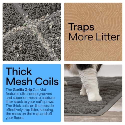 GORILLA GRIP Cat Litter Box Mat, Cushioned Coil Mesh Litter Trapping Mats, Scatter Control Supplies for Less Mess, Phthalate Free, Ultra Deep Catch Grooves, Rinse or Vacuum to Clean 24x17 Hunter Green - color: Charcoal, style: Small (24" x 17")