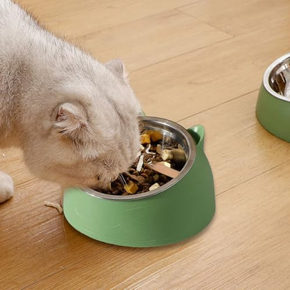 Stainless Steel Cat Food Bowl with Non-Slip Base, Easy to Clean Pet Feeding Dish, Food-Grade Pet Bowl for Cats and Small Pets - color: Green, size: 400ML