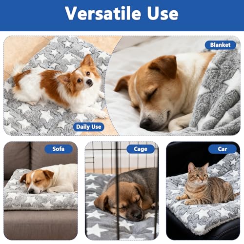 4 Pcs Dog Bed Mat Crate Pad Reversible Mat Machine Washable Bed Star Pet Sleeping Kennel Pad for Crate for Small, Medium, Large Dog(16 x 24 x 1.2 Inch,Gray)