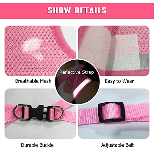 Dog Harness and Leash Set for Walking, Soft Mesh Adjustable Easy Control Lightweight Cat Vest Harnesses with Reflective Strips, Escape Proof Small Dogs Cats Vests (Pink, X-Small) - color: Pink, size: X-Small