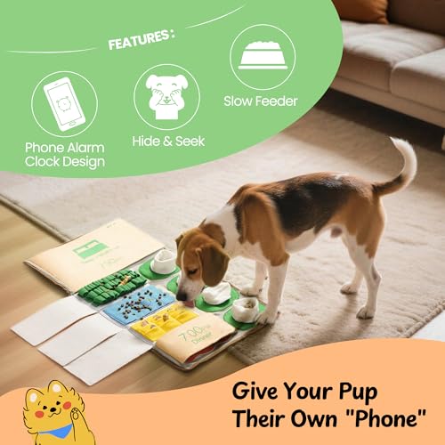 Nocciola Snuffle Mat for Dogs, 28" x 16" Enrichment Puzzle Toy - Phone Alarm Clock Design, Slow Feeder & Mental Stimulation, Perfect for Small, Medium, & Large Dogs, Hide and Seek Dog Toy