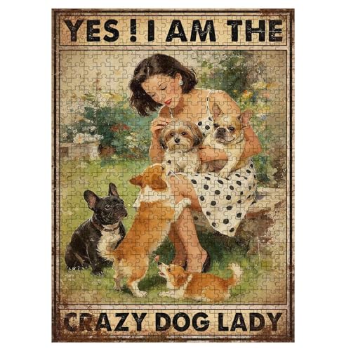 1000 Pieces Jigsaw Puzzles for Adults, Yes I Am The Crazy Dog Lady Art Puzzle, Stress Relief Memory Training Brain Teaser Puzzle 29.5x19.7 Inch - color: Wooden Puzzle23, size: 1000 Piece pcs