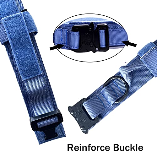 Tactical Dog Collar and Leash Set Adjustable Military Nylon Dog Collar with Control Handle and Heavy Duty Metal Buckle for Large Dogs（Dark Blue S - color: Dark blue SET(collar+leash), size: Small (Pack of 1)