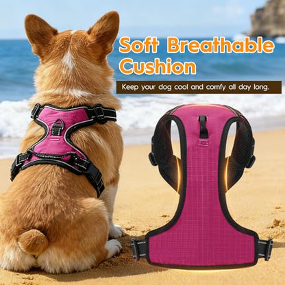 No Pull Dog Harness, No Chock Reflective Adjustable Soft Padded Pet Vest with Easy Control Handle, Easy Wearing with Stylish, Reinforced Knot, 2 Buckles - color: Hot Pink, size: X-Small