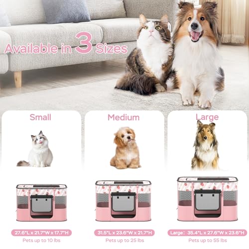 Dog and CAT pop Play Pen,Pets Houses for Dogs and Cats,Indoor&Outdoor Exercise Pen Dog Tent Puppy Playground Large (L, Pink) - color: Pink, style: Large（35.4"L x 27.6"W x 23.6"H）