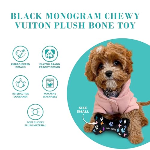 Haute Diggity Dog Chewy Vuiton Bone Plush Squeaky Dog Toy, Soft Durable Designer-Inspired Stuffed Puppy Chew Toys for Small, Medium & Large Dogs, Machine-Washable (Black Monogram) XL - color: Black Bone, size: X-Large