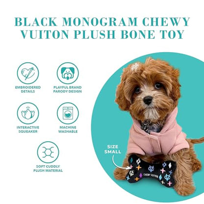 Haute Diggity Dog Chewy Vuiton Bone Plush Squeaky Dog Toy, Soft Durable Designer-Inspired Stuffed Puppy Chew Toys for Small, Medium & Large Dogs, Machine-Washable (Black Monogram) XL - color: Black Bone, size: X-Large