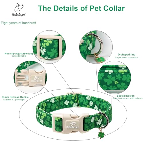 St. Patrick's Day Dog Collar for Small Dogs - Bold Green Lucky Clover Dog Collars, Cute Irish Party Shamrock Puppy Collar, Lightweight Adjustable St. Patricks Day Pet Collars XS - color: Bold Green Clover, size: XS