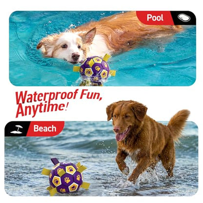 QDAN Dog Ropes Toys, Soccer Ball with Straps, Dogs Water Toy, Durable Dog Balls for Small Medium Breed（6 Inch） - color: Purple Yellow, size: 6 Inch