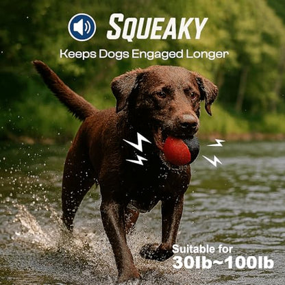 Squeaky Dog Toy – Durable Rubber Dog Ball for Medium & Large Dogs, Tough Interactive Fetch Toy for Chewers, Outdoor Training & Play Ball, Floating Water Play Gift.Red Black - color: Red Black