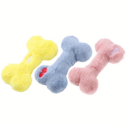 1 Pack Plush Dog Bone Toy Squeaky Interactive Chew with Embroidered Love Design Soft Puppy Teething Toy (Random Color) - color: C