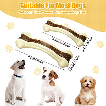 Sosation Bones Shaped Dog Toys for Aggressive Chewers, 2 Pack Christmas Dog Chew Toys Puppy Teething Nylon Beef Flavor for Large/Medium/Small Puppies Breeds(Curved Bone,Large, Small) - size: Large, Small, style: Curved Bone