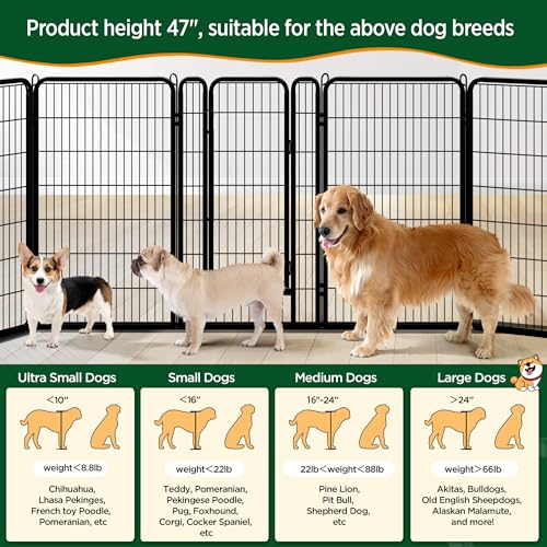 Yaheetech Dog Playpen Outdoor, 47 inch 8 Panels Dog Pen Indoor Heavy Duty Puppy Exercise Pen Metal Pet Fence for RV Camping/Yard/Garden - size: 47"