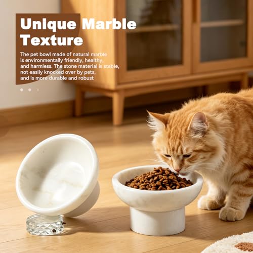Karibiber Marble Elevated Cat Bowl, White Weighted Raised Cat Food & Water Bowl, Whisker-Friendly Stone Cat Dish with Non-Slip Stand, Heavy Water Bowls for Small Dog - color: White