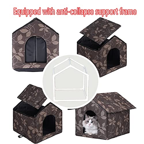 Cat Houses for Outdoor Cats, Weatherproof Outdoor House for Feral Cats, Warm Stable Stray Cats Shelter in Winter Brown Medium - style: Brown cat house