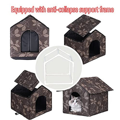 Cat Houses for Outdoor Cats, Weatherproof Outdoor House for Feral Cats, Warm Stable Stray Cats Shelter in Winter Brown Medium - style: Brown cat house