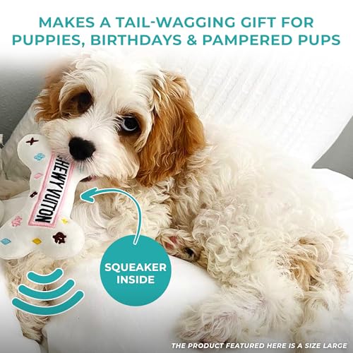 Haute Diggity Dog Chewy Vuiton Bone Plush Squeaky Dog Toy, Soft Durable Designer-Inspired Stuffed Puppy Chew Toys for Small & Medium Dogs, Machine-Washable (White) Large - color: White Bone, size: Large