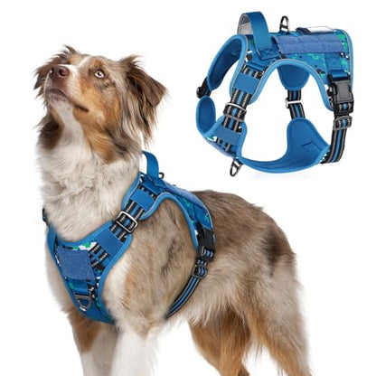 rabbitgoo Tactical Dog Harness Medium Sized Dog, No Pull Military Service Vest with Handle & Molle, Easy Control for Training Walking, Adjustable Reflective Straps, Blue Camo, M - color: Blue Camo, size: Medium