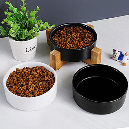 Petygooing Ceramic Black Cat Dog Bowl Set with Stand,Small Dog Bowls, Pet Food and Water Dish, Anti Slip Set of 2 Cat Bowl-Pet Food Dishes- Pet Bowls Small Size Pet (13.5OZ/5.1 in) - color: Black, size: Puppy/Small Size Dogs & Cat Bowls 400ML*2