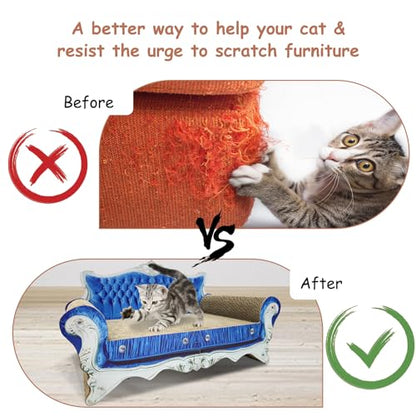 Luxury Cardboard Cat Scratcher Sofa Bed, Couch Shaped Cat Scratching Board, Scratch Lounge with Catnip, Scratcher for Indoor Cats Kittens Kitties - color: Blue Crown