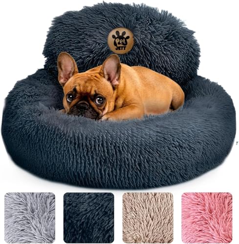 PetJett Small Dog Bed - 23'' Round Dog Beds, Calming Puppy Bed - Washable Dog Bed - Anti-Slip, Super Soft Fluffy Plush Faux Fur Pet Bed, Anti-Anxiety Premium Comfort Donut Bed, Fits Dogs Upto 25 lbs - color: Dark Gray, size: Small - 23”L x 23”W x 8”Th