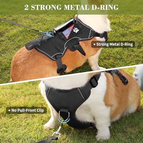 Escape Proof Dog Harness, Soft Padded Full Body Pet Harness, Reflective No Pull Dog Harness with Handle and 2 Leash Clips for Small Dogs Walking Hiking Training (Black,S)