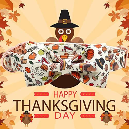 Elegant little tail Dog Collar with Bow - Fall Pet Collar Bow Thanksgiving Turkey Bowtie Girl Boy Pet Collars Soft Adjustable Collars for Small Medium Large Dogs - color: Fall Turkey, size: X-Small (Pack of 1)
