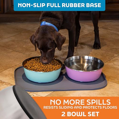 Master Pet Supply Stainless Steel Dog Bowls Set of 2 (128 Oz Each) with Non-Slip Rubber Base - Stainless Steel - Basic Dog Food Bowl Water & Food Bowls for Small Medium Large Dogs & Cats, Metal Dish - color: Stainless Steel, size: 16 Cups (128 oz) 2 Pack