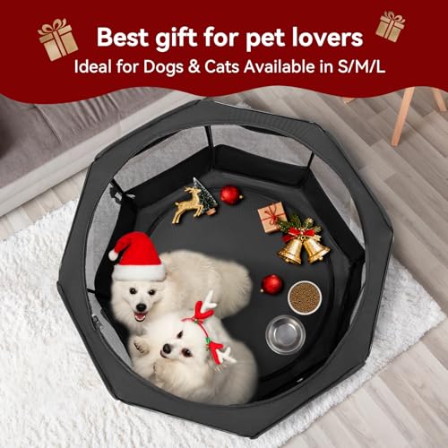 PETSFIT 45.5" Dog Playpen Indoor/Outdoor-Jump-Proof 28.5" Height with Removable Waterproof Mat & Zippered Roof | RV, Camping, Travel Dog Pen | Whelping & Cat Observation Space(45.5"L x 45.5"W x 28.5H) - color: Black