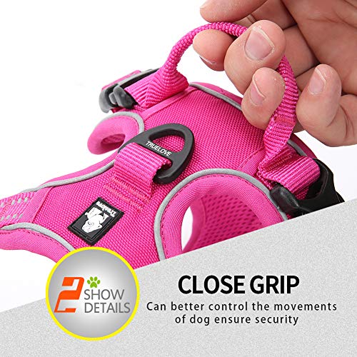 JUXZH Truelove No Pull Dog Harness with Easy Control Handle and 2 Leash Attachments,Reflective Adjustable Pet Vest - color: Fuchsia, size: X-small (Pack of 1)